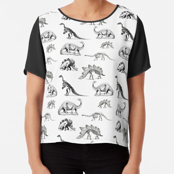 Vintage Museum Dinosaurs | Black and White Chiffon Top