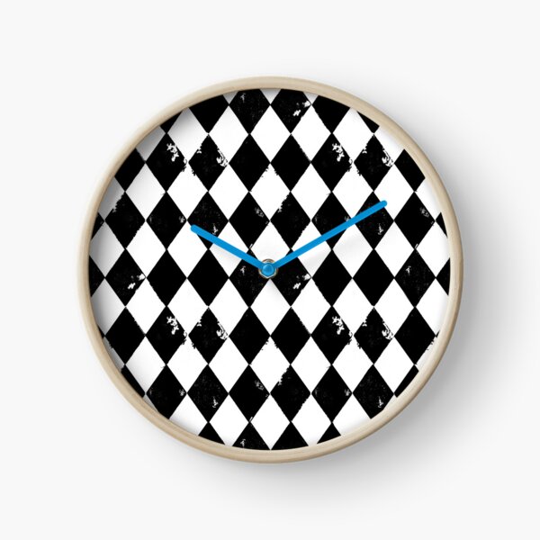 Grungy Black and White Harlequin Diamond Clock