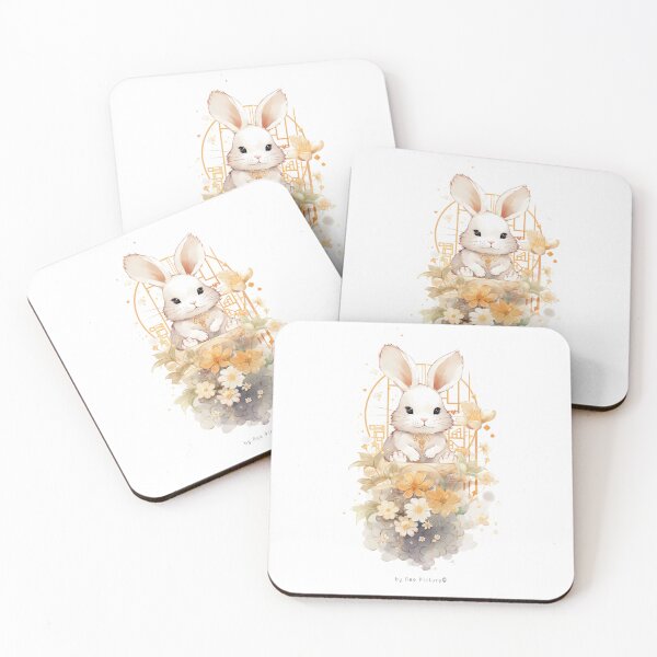 Item preview, Very cute white rabbit among the flowers designed and sold by NeoPictura.