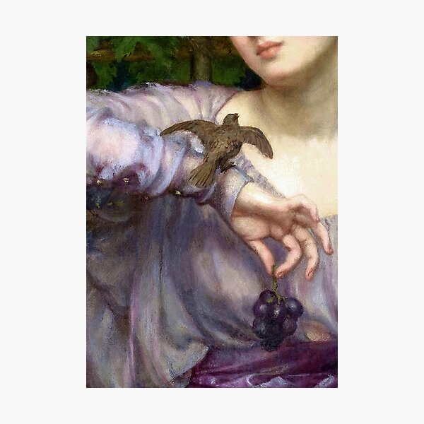 Item preview, Closeup detail Victorian woman with bird, grapes, antique art designed and sold by Glimmersmith.