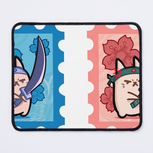 Item preview, Red and Blue Samurai Cats Stamp designed and sold by NevermindOnArt.