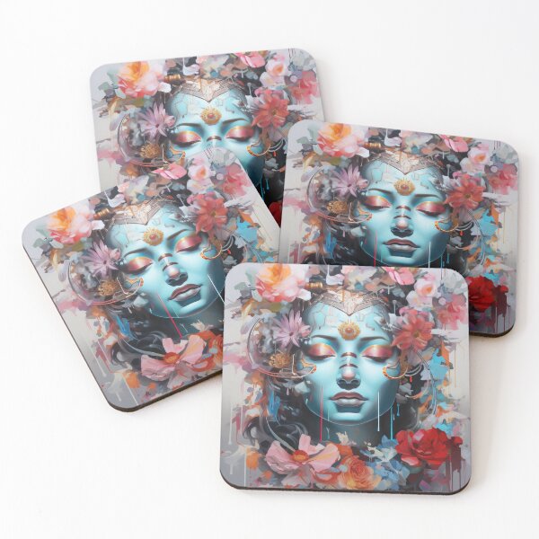 Item preview, Floral Blue Goddess Kali Modern Art Portrait - Fusion of Beauty and Power designed and sold by All Souls Dream.