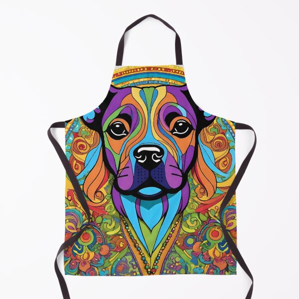 Artikelvorschau, Psychedelischer Hippie-Hund, andersweltlich, bunt, Festival-Batik entworfen und verkauft von CM7Designs.