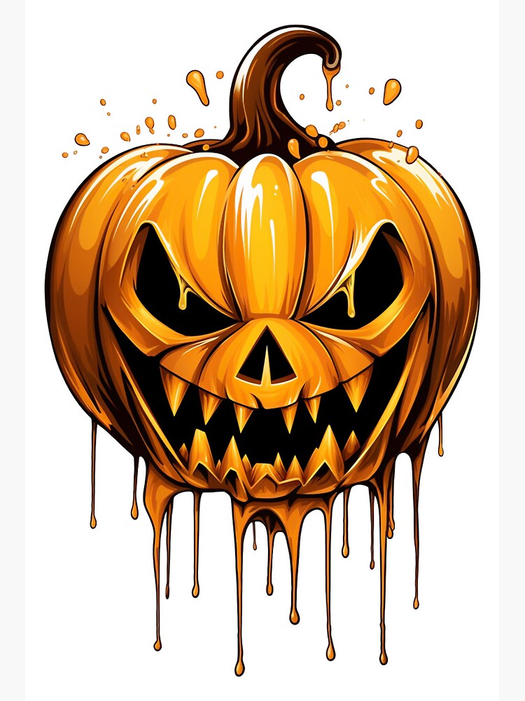 Pumpkin face scary smile orange red Halloween Digital Art by