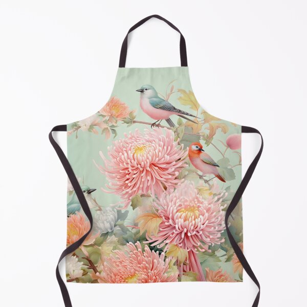 Item preview, pastel birds and pink dahlias chrysanthemums designed and sold by ladivinefactory.