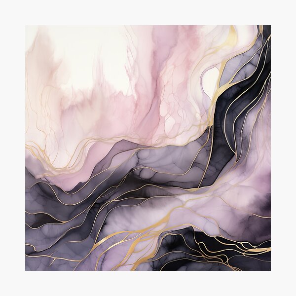 Item preview, Grey and Pink Alcohol Ink Art with Gold  designed and sold by BilgePaksoylu.