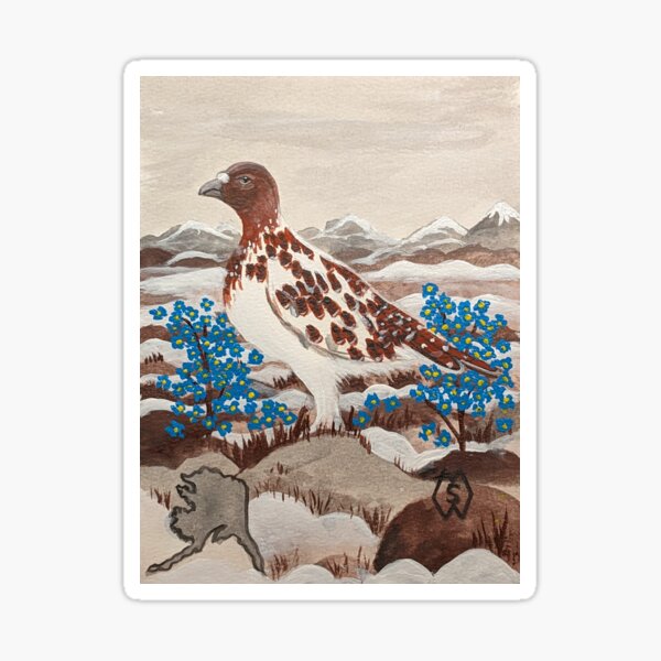 Item preview, Alaska state bird and flower, the willow ptarmigan and forget-me-not designed and sold by Matt Starr.
