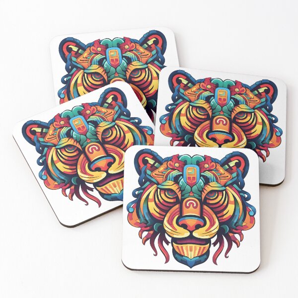 Item preview, Tiger, Huichol Art, Colorful, Mexican traditional art designed and sold by omar-sticker11.