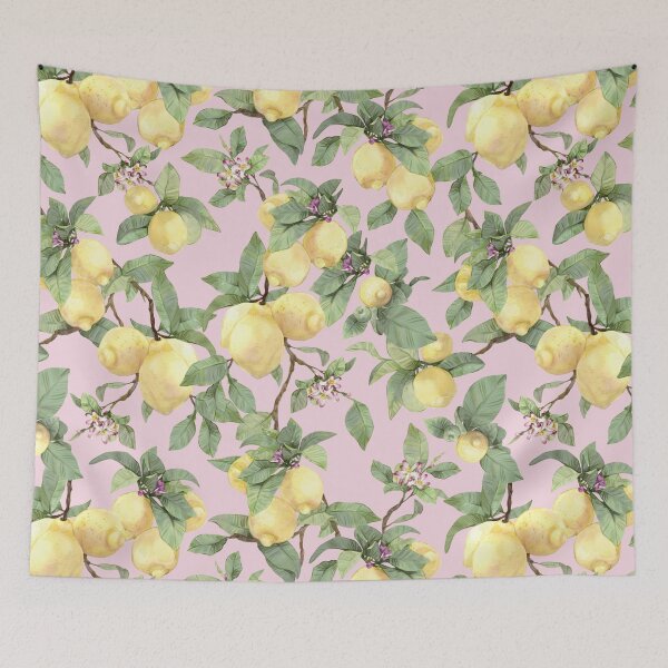 Item preview, Watercolor lemon drawing on pink designed and sold by orsinha.