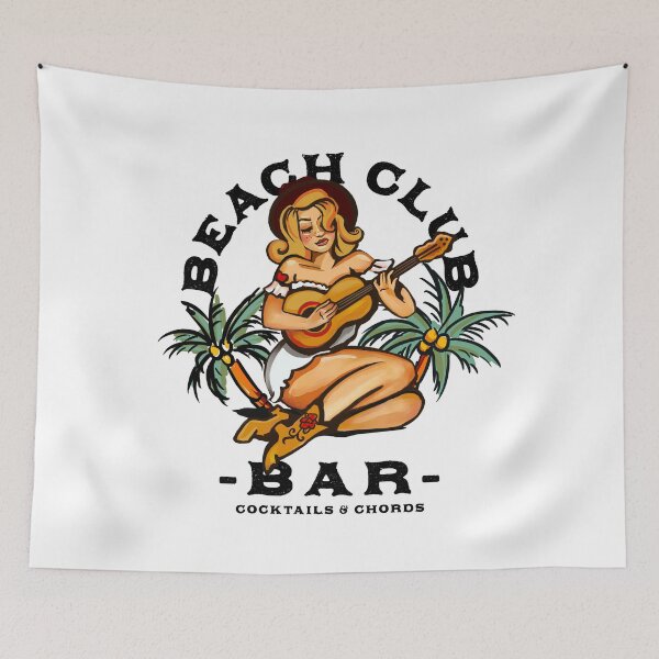 Item preview, Beach Club Bar: Sailor Jerry Style Retro Pinup Guitar Girl designed and sold by The Whiskey Ginger Design Shop.