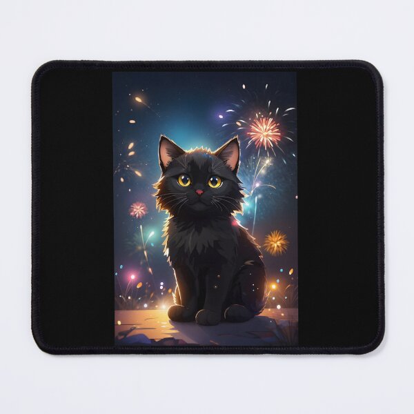 Aperçu de l'œuvre Adorable chat noir avec feux d'artifice créée et vendue par EdytheSeeley.