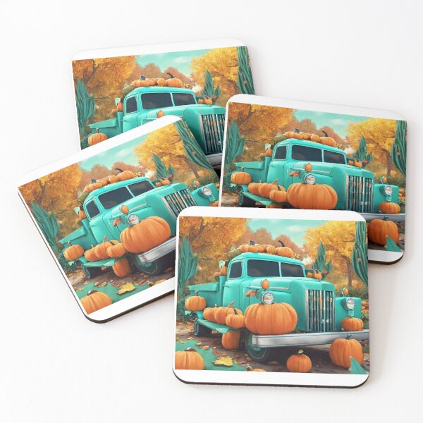 Item preview, Vintage Pickup Truck Aqua with Pumpkins Happy Fall Y'All designed and sold by gillys.