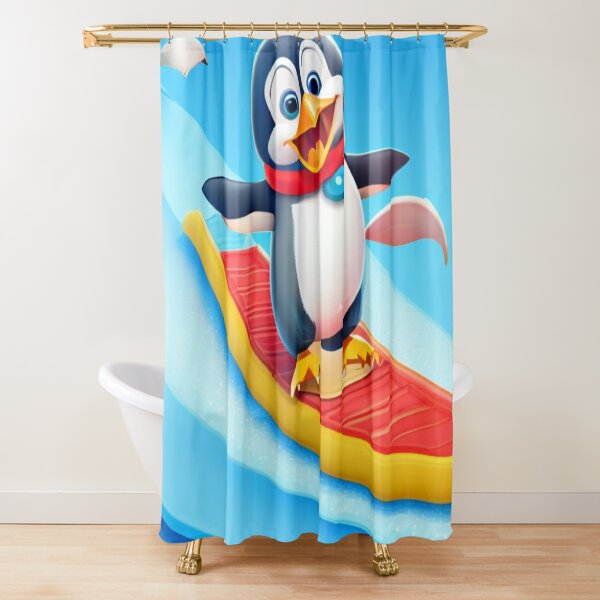 Disover Happy Penguin&apos;s Slide | Shower Curtain