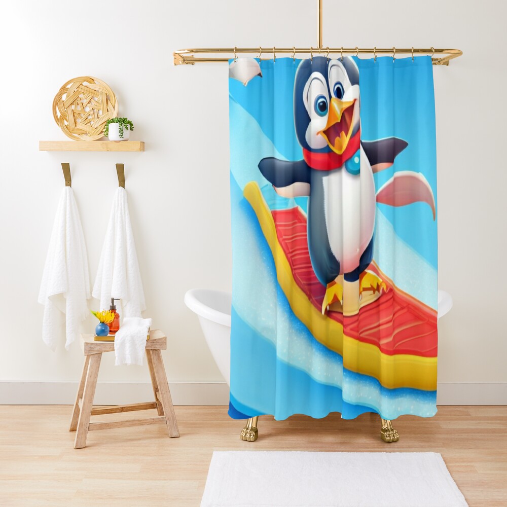 Discover Happy Penguin&apos;s Slide | Shower Curtain