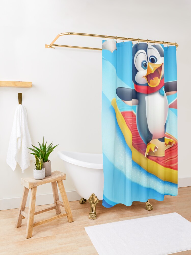 Disover Happy Penguin&apos;s Slide | Shower Curtain