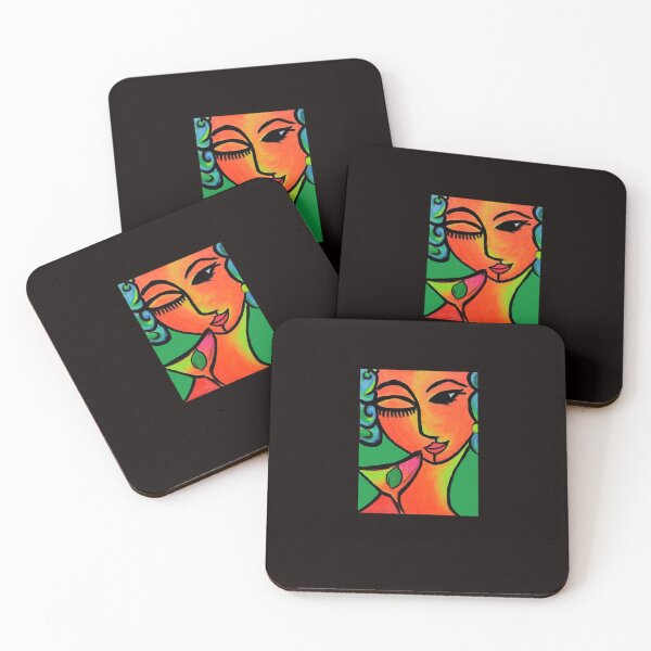 Item preview, Drinking Woman green background cartoon designed and sold by ROBBAUGHMAN.