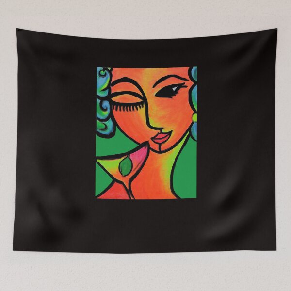Item preview, Drinking Woman green background cartoon designed and sold by ROBBAUGHMAN.
