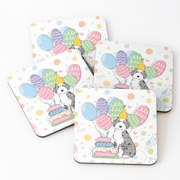 Item preview, Blue Merle Tan Aussiedoodle Aussie Doodle Dog Birthday Party designed and sold by Lulupainting.