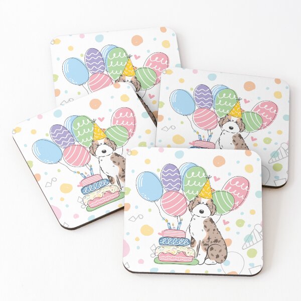 Item preview, Red Merle Tan Aussiedoodle Aussie Doodle Dog Birthday Party designed and sold by Lulupainting.