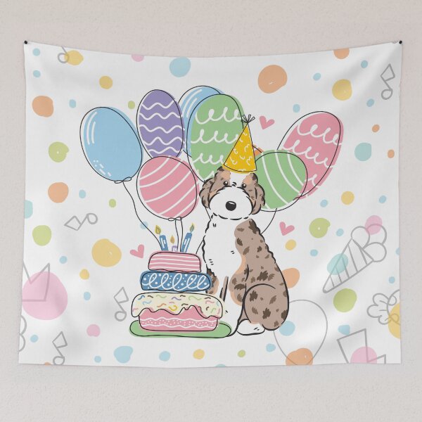 Item preview, Red Merle Tan Aussiedoodle Aussie Doodle Dog Birthday Party designed and sold by Lulupainting.