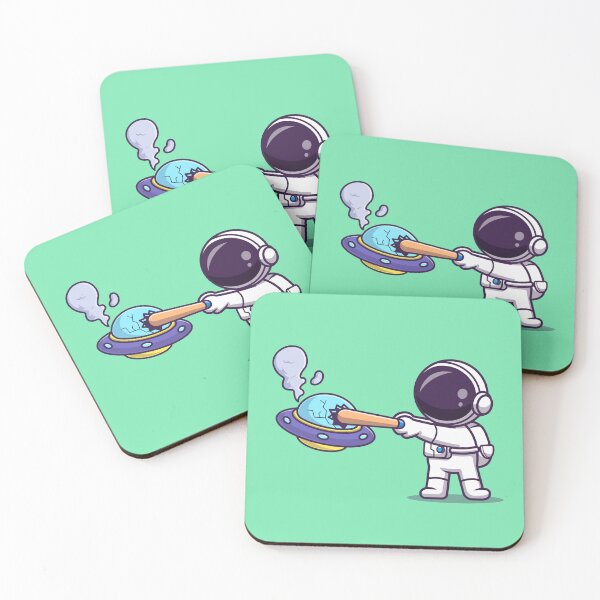 Item preview, Cute Astronaut Takes a Swing: UFO Smashing Cartoon Vector Icon designed and sold by hjian8219.