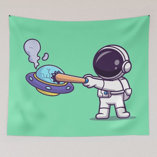 Item preview, Cute Astronaut Takes a Swing: UFO Smashing Cartoon Vector Icon designed and sold by hjian8219.