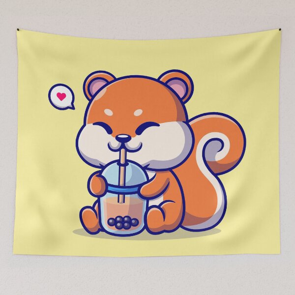 Item preview, Cute Squirrel Sips: Boba Milk Tea Cartoon Vector Icon designed and sold by hjian8219.