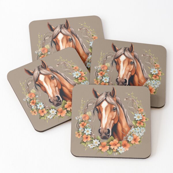 Item preview, Horse with peach and blue flowers designed and sold by MyThirdFavorite.