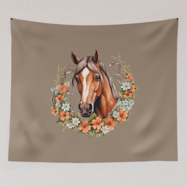Item preview, Horse with peach and blue flowers designed and sold by MyThirdFavorite.