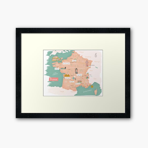France Map Framed Art Print