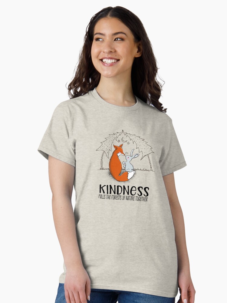 Thumbnail 2 of 7, Classic T-Shirt, Cute Fox and Bunny - Kindness Pulls the Forests of Nature Together designed and sold by jitterfly.