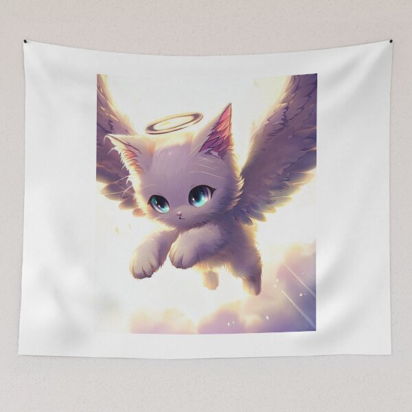 Item preview, Enchanting Whiteness: The Cute Cat with Mysterious Wings designed and sold by SeraphinaBlaze.