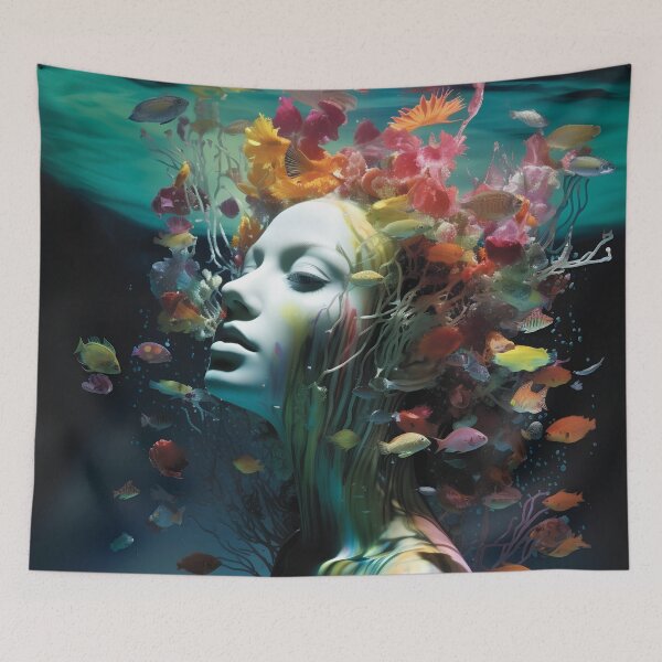 Item preview, Underwater psychedelic woman digital print designed and sold by dcrc.