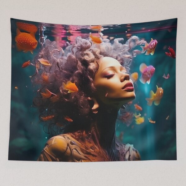 Item preview, Underwater psychedelic woman digital print designed and sold by dcrc.