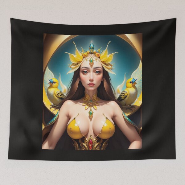 Item preview, Aureate Beauty: Stunning Woman Adorned in Elegance, Set Against a Golden Backdrop designed and sold by ZenithVesper.