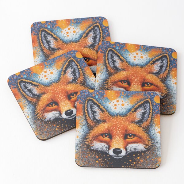 Item preview, Beautiful, Colorful, pointillism art style, ferrofluid, Red Fox designed and sold by BirdsnStuff.