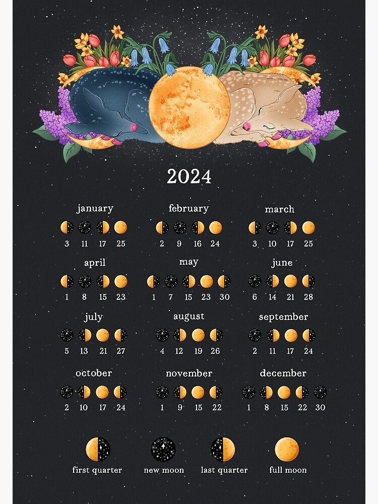 Impression artistique for Sale avec l'œuvre « Calendrier des phases de la  lune 2024, affiche de la sorcière, calendrier lunaire » de l'artiste  secondofjuly
