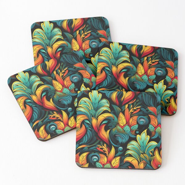 Item preview, Colorful fantasy pattern orange red green turquoise yellow ornaments designed and sold by G-M-Designs.