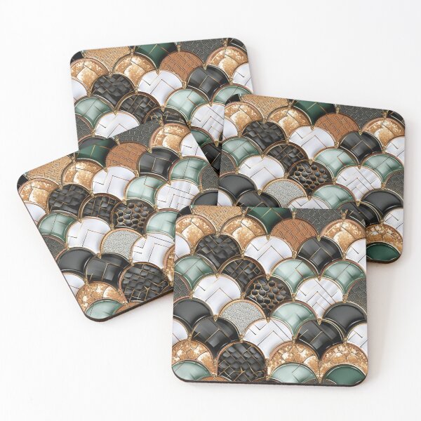Item preview, Colorful fantasy pattern black white gold copper green ornament scales designed and sold by G-M-Designs.