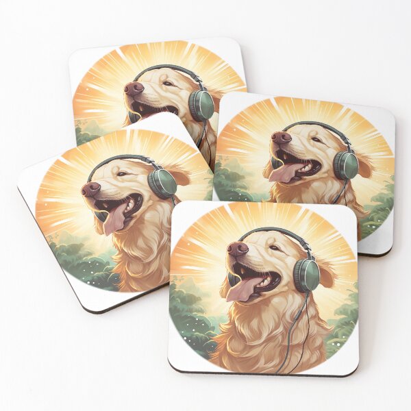 Item preview, Embrace the Melodies with 'Golden Grooves': The Golden Retriever Enjoying Music with Headphones designed and sold by Christian Weiss.