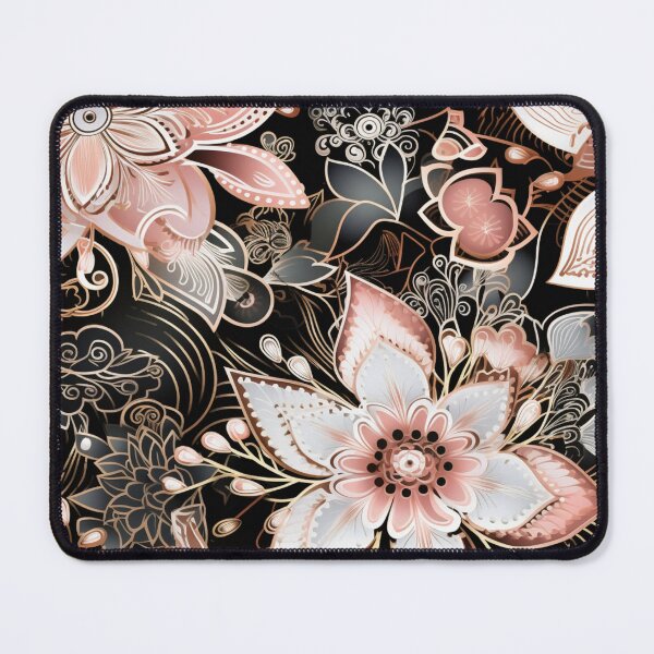 Item preview, Colorful fantasy pattern black white gold copper pink ornament flowers designed and sold by G-M-Designs.