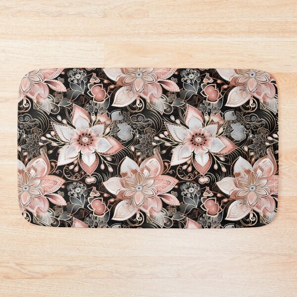 Item preview, Colorful fantasy pattern black white gold copper pink ornament flowers designed and sold by G-M-Designs.