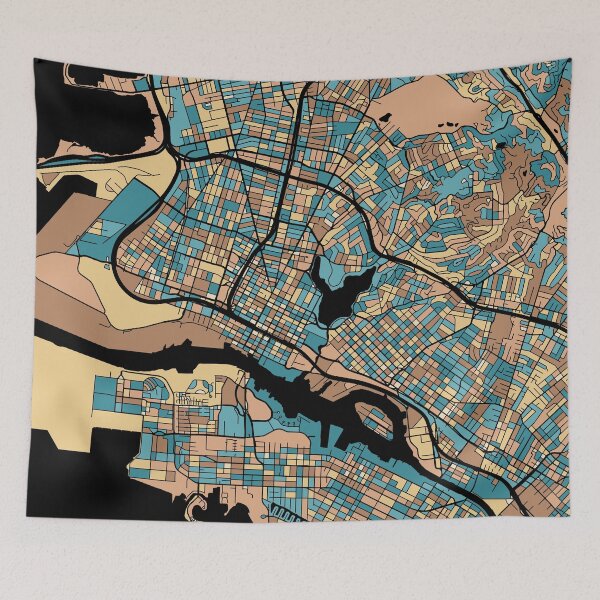 Item preview, Oakland Map Pattern in Mid Century Pastel designed and sold by PatternMaps.