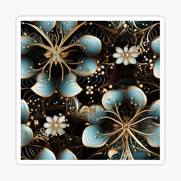 Buntes Fantasiemuster schwarz weiß gold kupfer blau Ornamente  Sticker