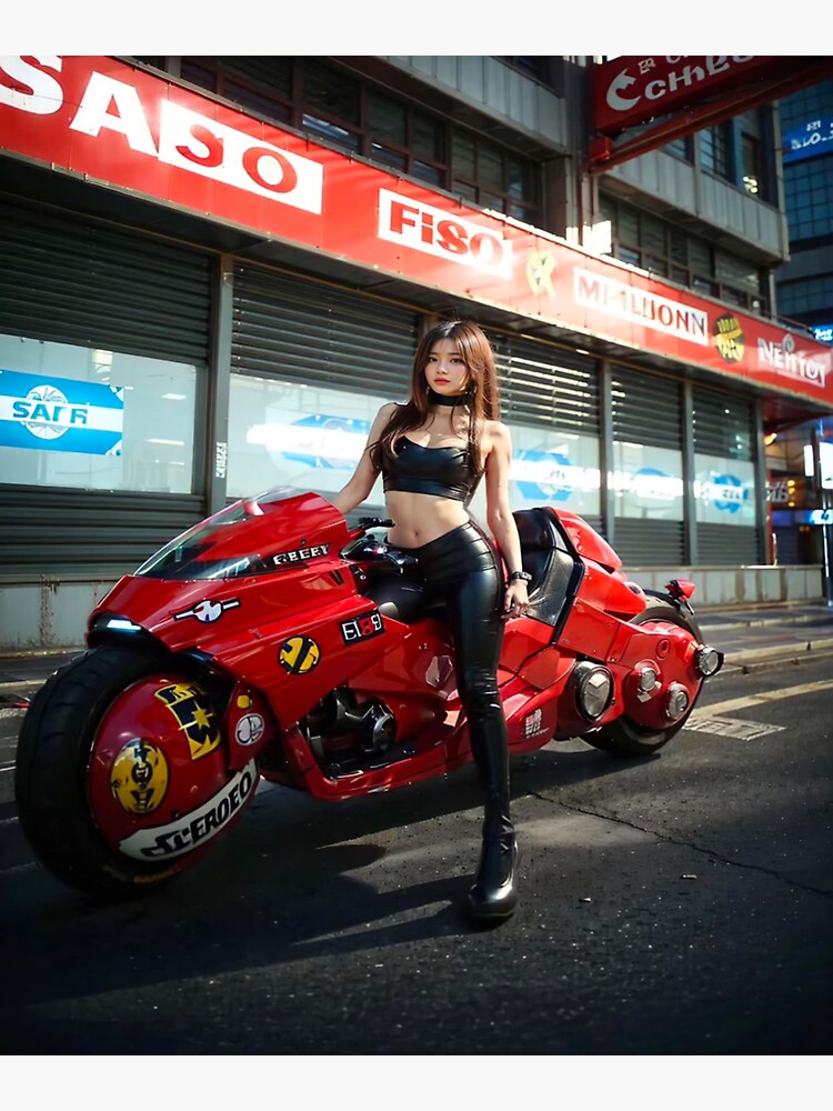 Girl shop revving motorcycle