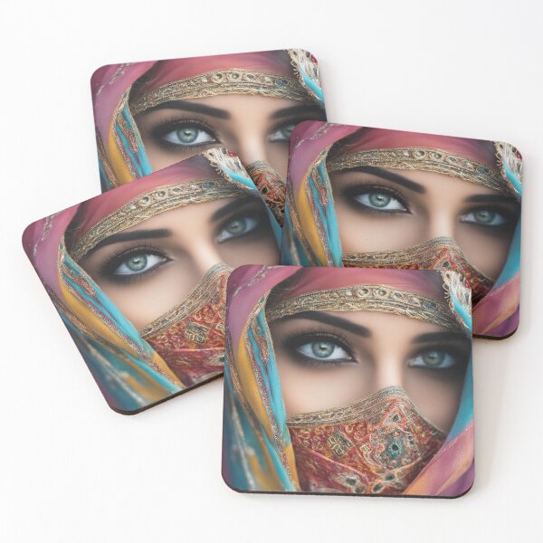 Item preview, Beautiful arabic woman portrait with colorful face veil designed and sold by RK - Shop.