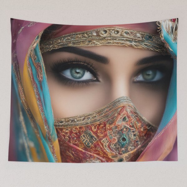 Item preview, Beautiful arabic woman portrait with colorful face veil designed and sold by RK - Shop.