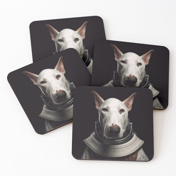 Item preview, portrait of a bull terrier dog in a spacesuit against the background of space designed and sold by JoBlack1.