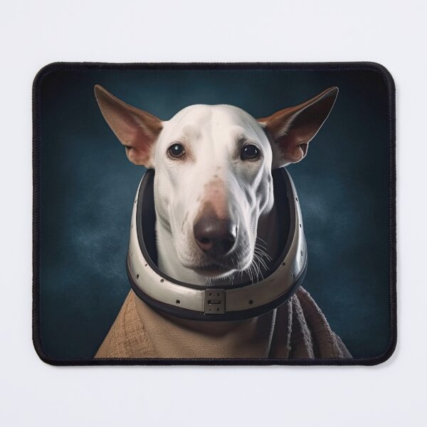Item preview, portrait of a bull terrier dog in a spacesuit against the background of space designed and sold by JoBlack1.