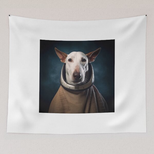 Item preview, portrait of a bull terrier dog in a spacesuit against the background of space designed and sold by JoBlack1.